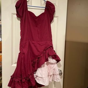 Maroon dress with ruffled undercoat